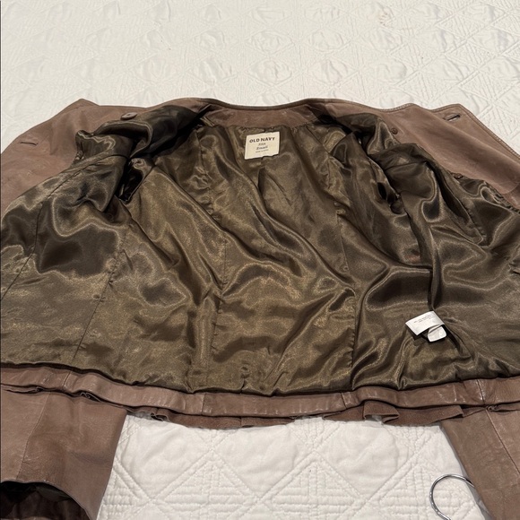 Old Navy Jacket real leather color distressed coffee Latte size Small - Picture 5 of 11